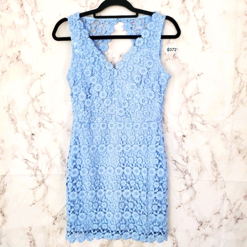 B. DARLIN Blue Flower Lace Mini Dress Sleeveless 9 - Picture 1 of 9